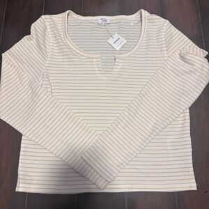 Gold and White Striped Long sleeve crop top